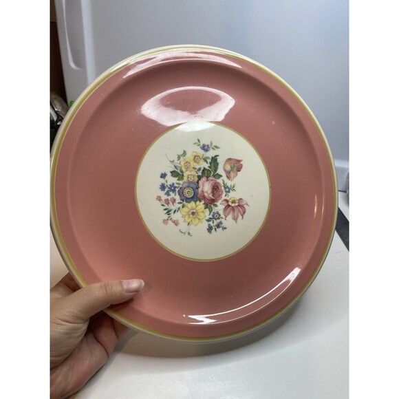 2 Syracuse China Econo-Rim Restaurant Ware 10" Dinner Plate Pink Band & flowers - Picture 5 of 8